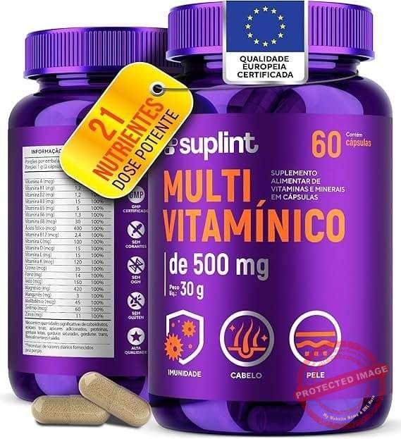 Multivitaminico-500-MG-com-Vitaminas-A-C-D3-E-K1-Complexo-B-Zinco-e-Cromo-21-Ingredientes-em-Capsulas-Veganas-Para-Adultos-Capsulas-Veganas-Sem-Gluten-e-Nao-Transgenico-–-60-Capsulas.jpg Multivitamínico 500 MG com Vitaminas A, C, D3, E, K1, Complexo B, Zinco e Cromo | 21 Ingredientes em Cápsulas Veganas | Para Adultos | Cápsulas Veganas, Sem Glúten e Não Transgênico – 60 Cápsulas - Imagem 1